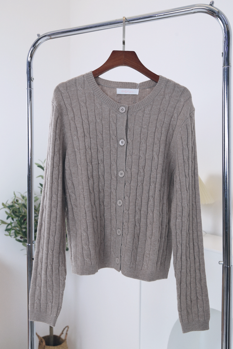 Kaela Cable Knit Cardigan Taupe (Preorder)