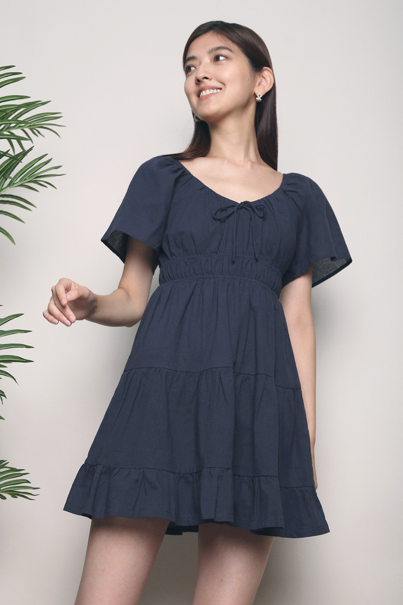 Kimberley Ruche Mini Dress Navy