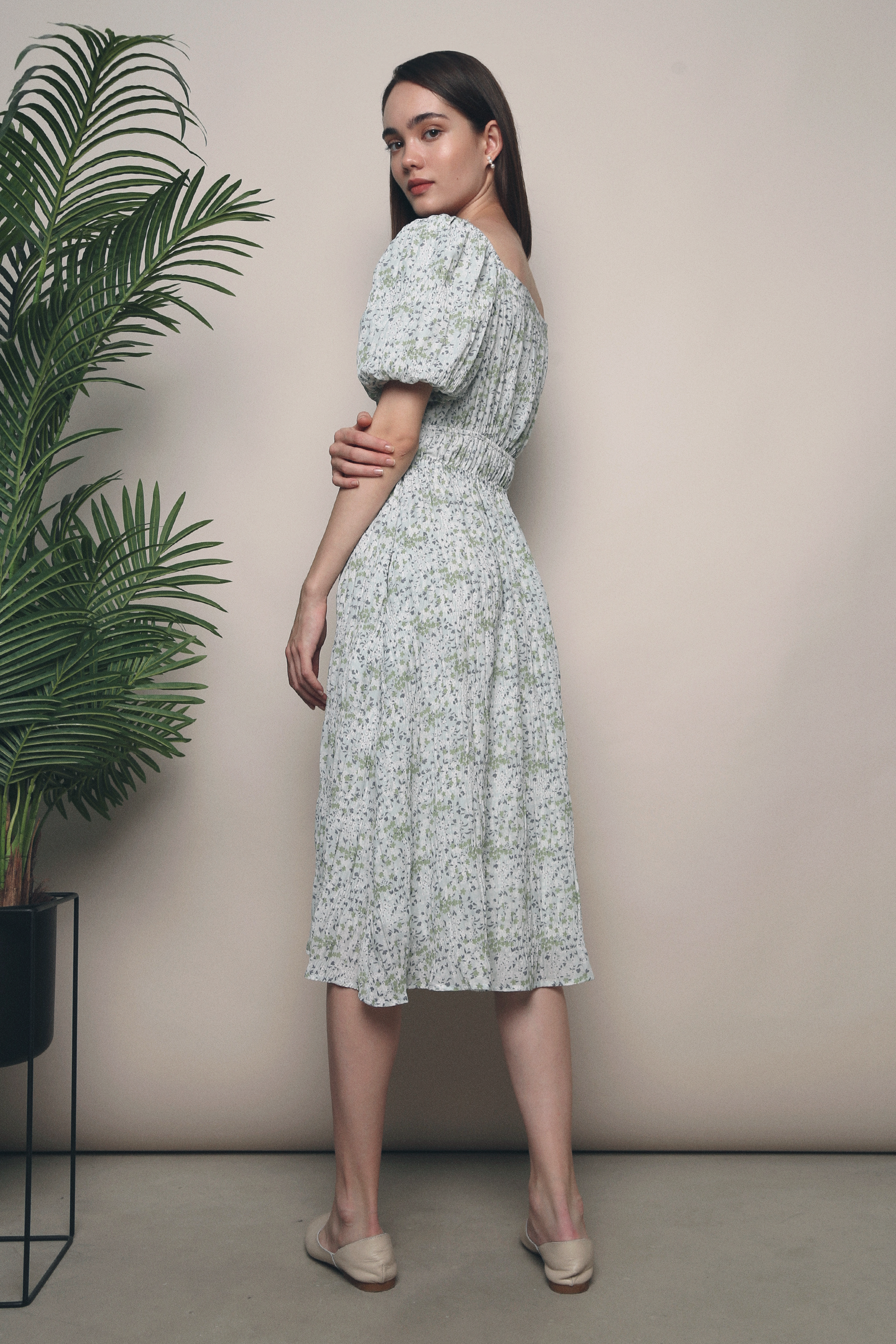 Irene Dainty Floral Midi Dress Green