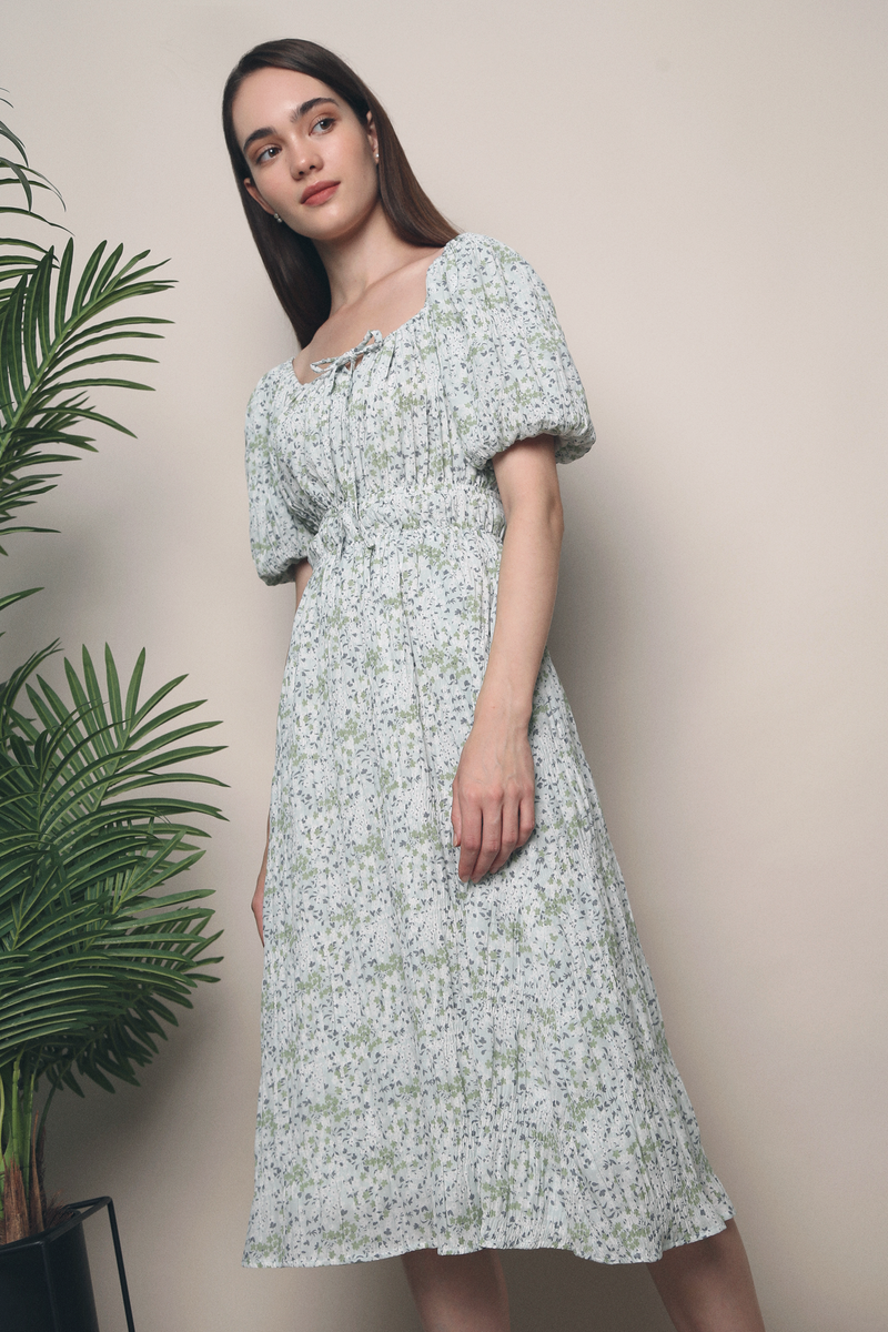 Irene Dainty Floral Midi Dress Green