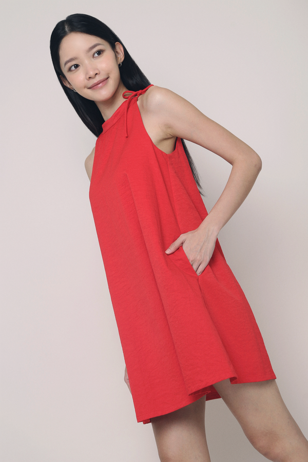 Sui Band Collar Dress Red