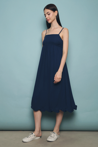 Hazel Scallop Hem Midi Dress Navy
