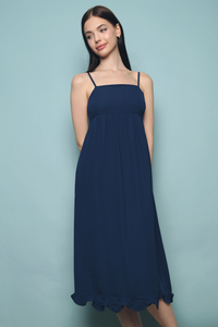 Hazel Scallop Hem Midi Dress Navy