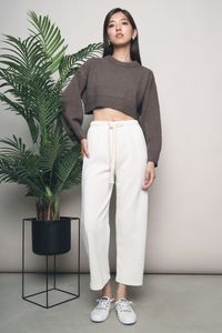Melanie Cropped Knit Sweater Brown