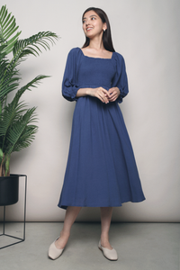 Cooper Smocked Midi Dress Navy