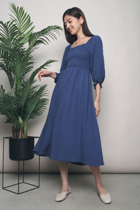 Cooper Smocked Midi Dress Navy