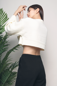 Melanie Cropped Knit Sweater Cream