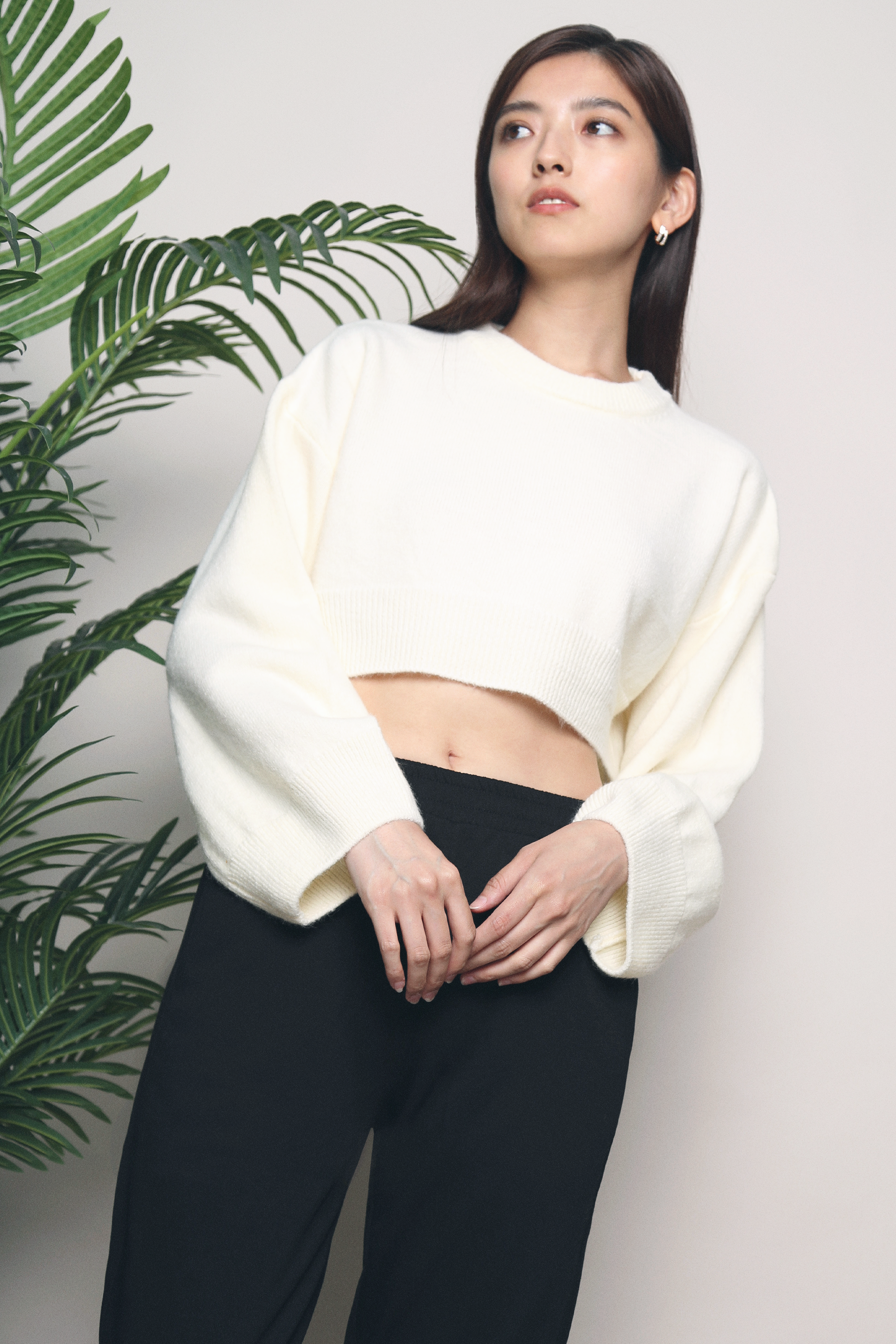 Melanie Cropped Knit Sweater Cream