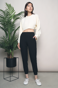 Melanie Cropped Knit Sweater Cream