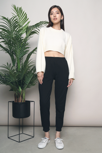 Melanie Cropped Knit Sweater Cream
