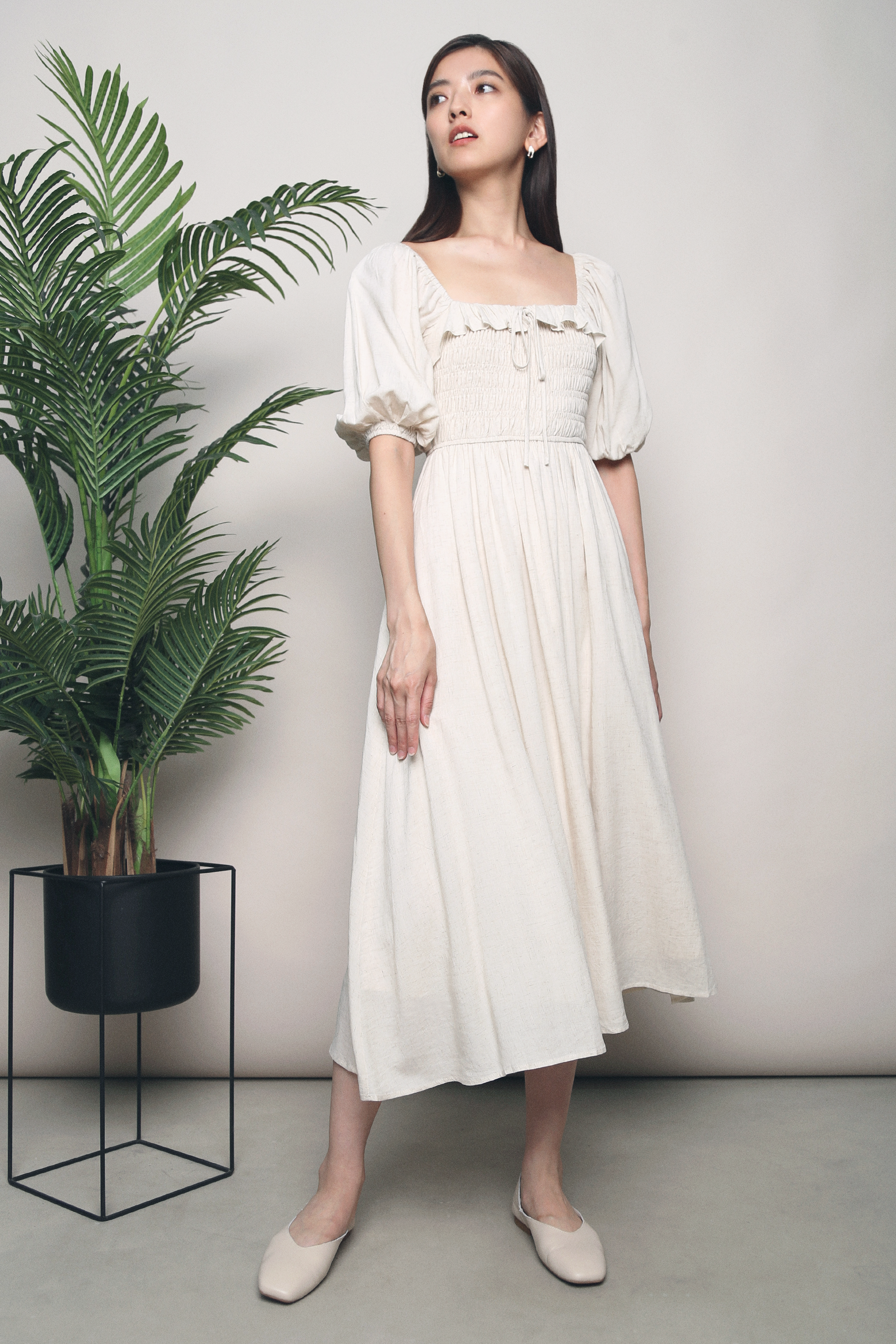 Parisa Smocked Midi Dress Malt