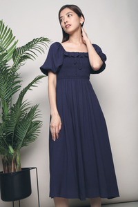 Parisa Smocked Midi Dress Navy