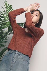 Valrose Cable Knit Cardigan Burnt Orange