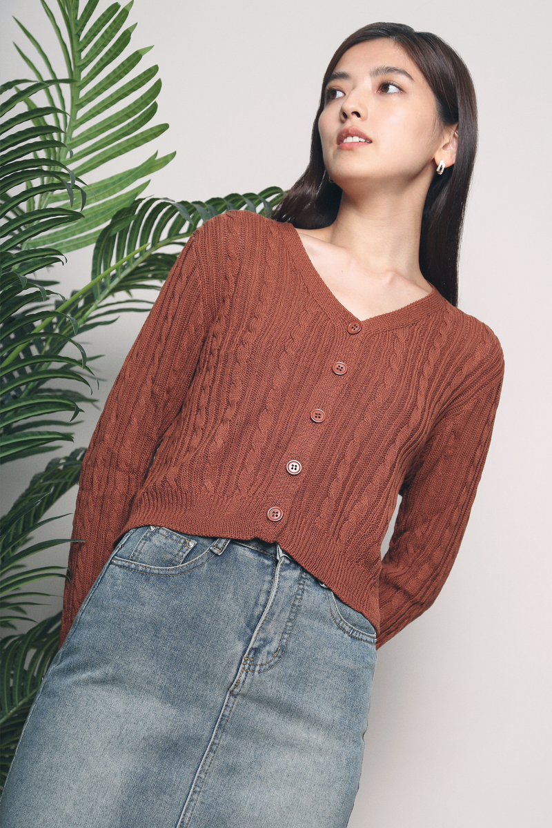 Valrose Cable Knit Cardigan Burnt Orange