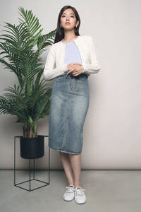 Jazz Cable Knit Cropped Cardigan Cream