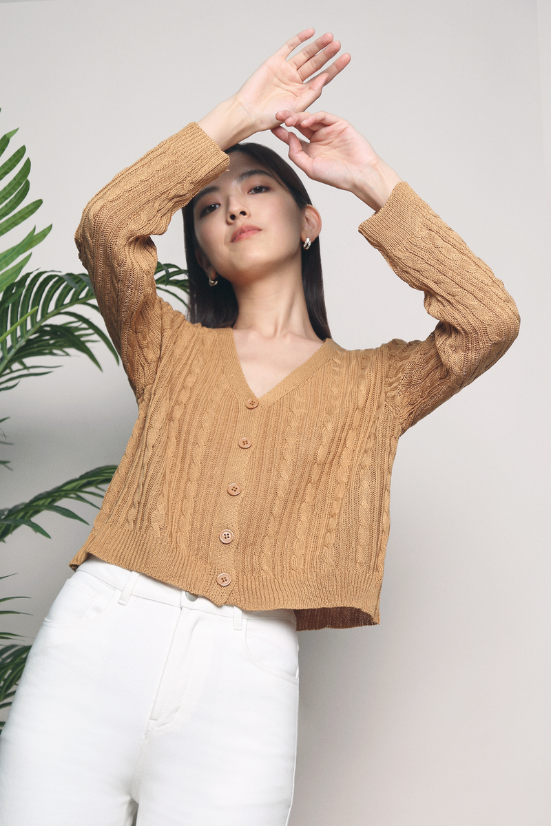 Valrose Cable Knit Cardigan Caramel