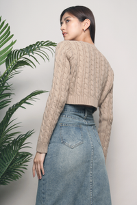 Jazz Cable Knit Cropped Cardigan Brown