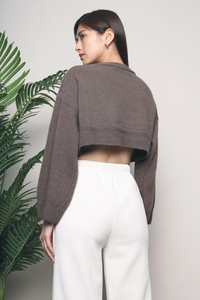 Melanie Cropped Knit Sweater Brown