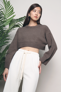 Melanie Cropped Knit Sweater Brown