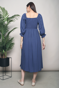 Cooper Smocked Midi Dress Navy