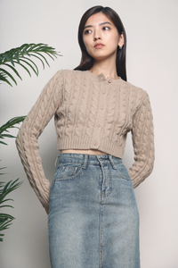 Jazz Cable Knit Cropped Cardigan Brown