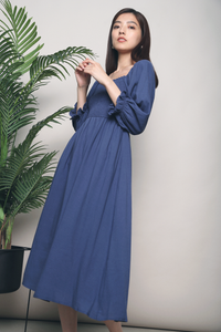 Cooper Smocked Midi Dress Navy