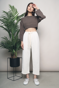 Melanie Cropped Knit Sweater Brown