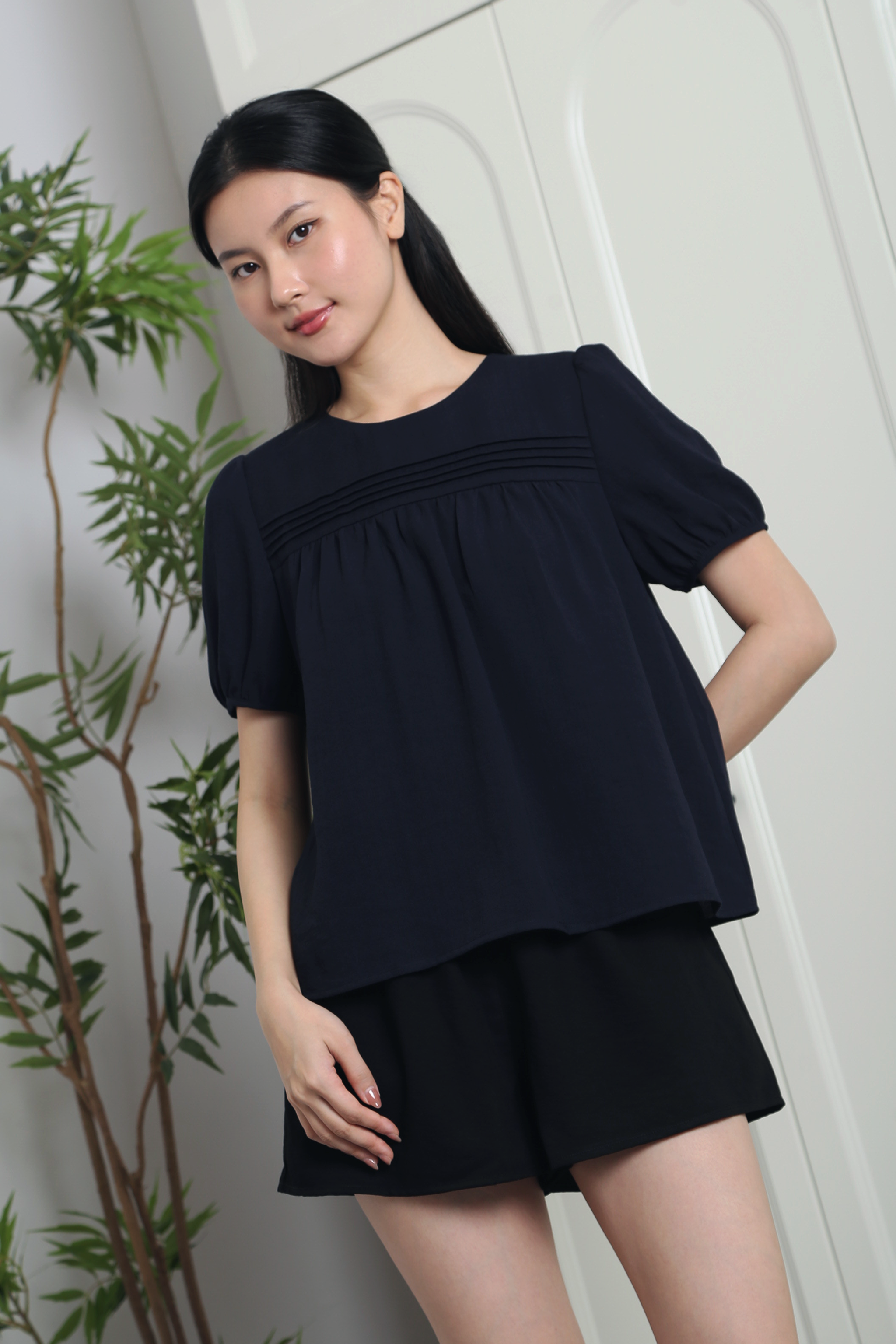 Ivywood Pleat Blouse Navy