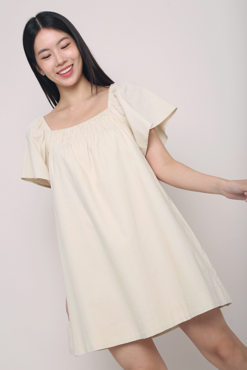 Jandy Flutter Sleeves Dress Cream