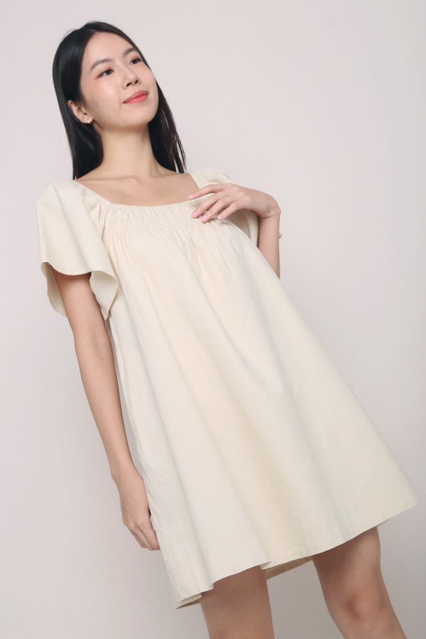 Jandy Flutter Sleeves Dress Cream