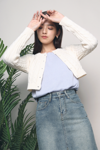 Jazz Cable Knit Cropped Cardigan Cream
