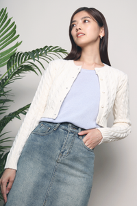 Jazz Cable Knit Cropped Cardigan Cream