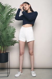 Jazz Cable Knit Cropped Cardigan Navy