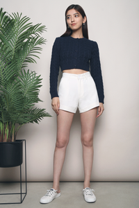 Jazz Cable Knit Cropped Cardigan Navy