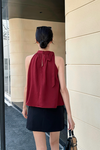 Juliette High Neck Blouse Wine