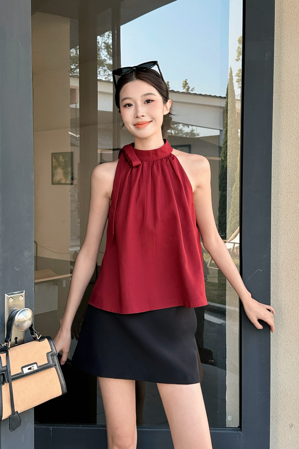 Juliette High Neck Blouse Wine