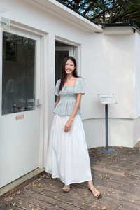 Bloomette Flutter Sleeves Smocked Top Sage (Restock)