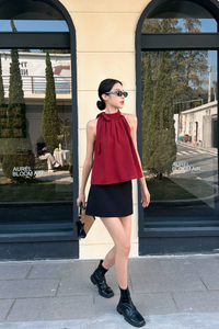 Juliette High Neck Blouse Wine