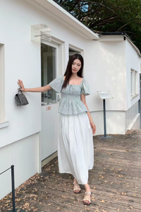 Bloomette Flutter Sleeves Smocked Top Sage (Restock)
