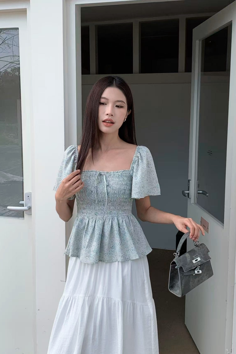 Bloomette Flutter Sleeves Smocked Top Sage (Restock)