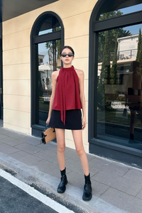 Juliette High Neck Blouse Wine