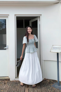 Bloomette Flutter Sleeves Smocked Top Sage (Restock)