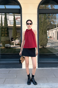 Juliette High Neck Blouse Wine