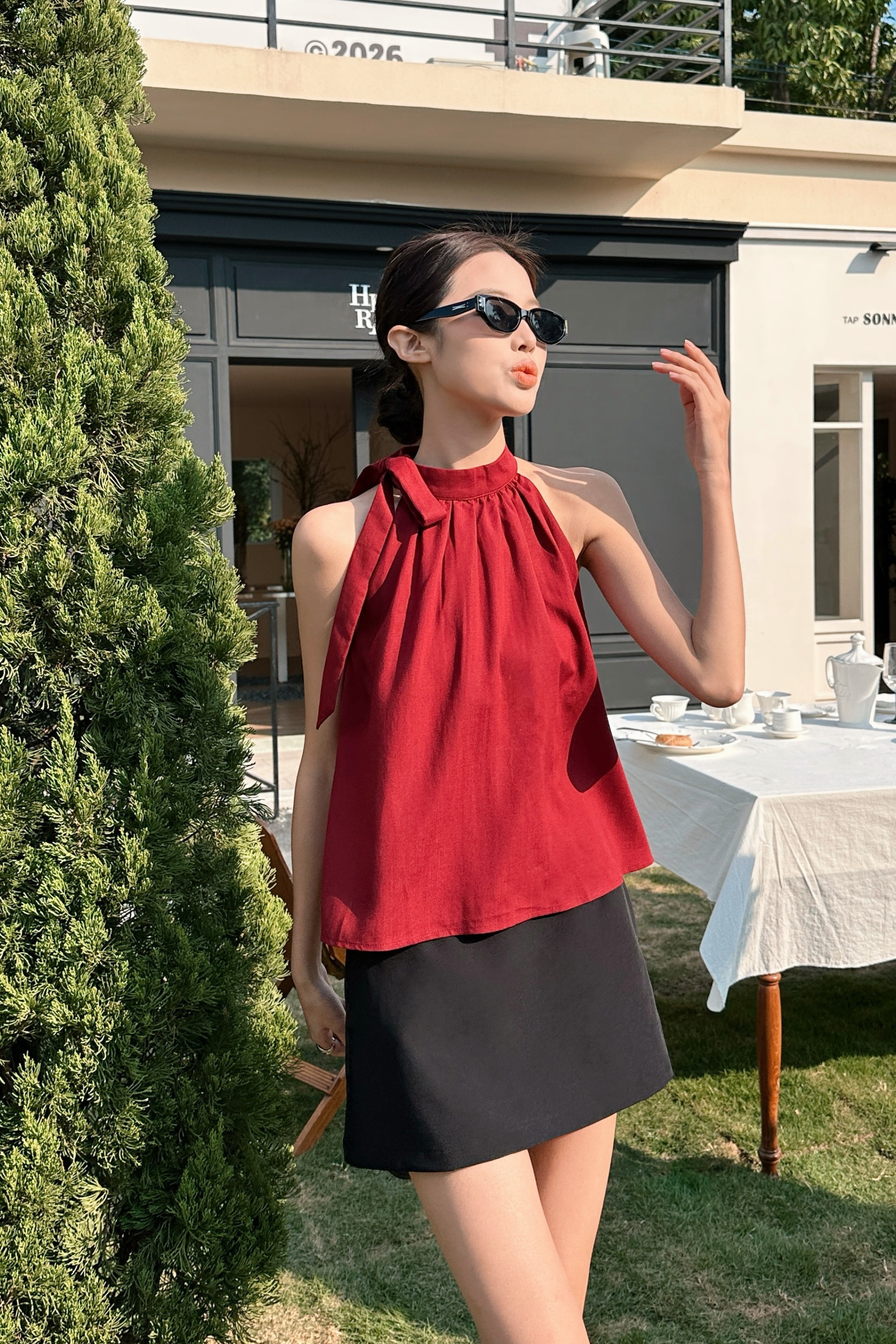 Juliette High Neck Blouse Wine