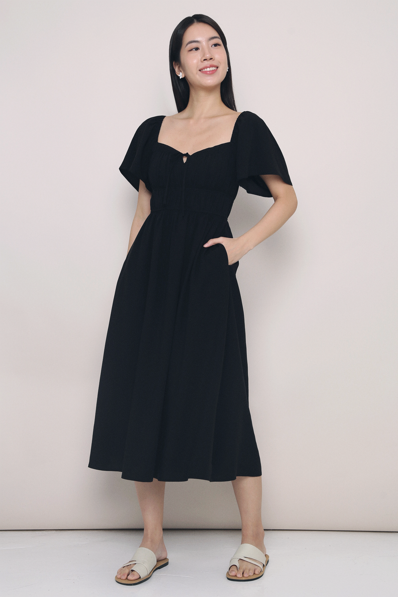 Kate Pleated Midaxi Dress Black Hollyhoque Kate Pleated Midaxi Dress Black Hollyhoque