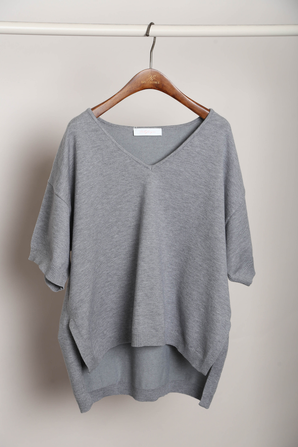 Keepsake High Low Boxy Knit Top Grey