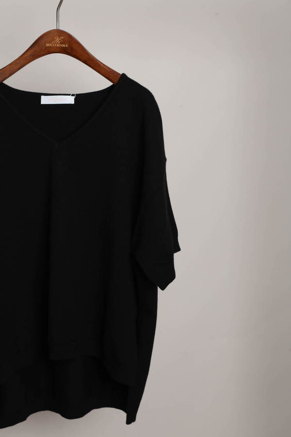 Keepsake High Low Boxy Knit Top Black