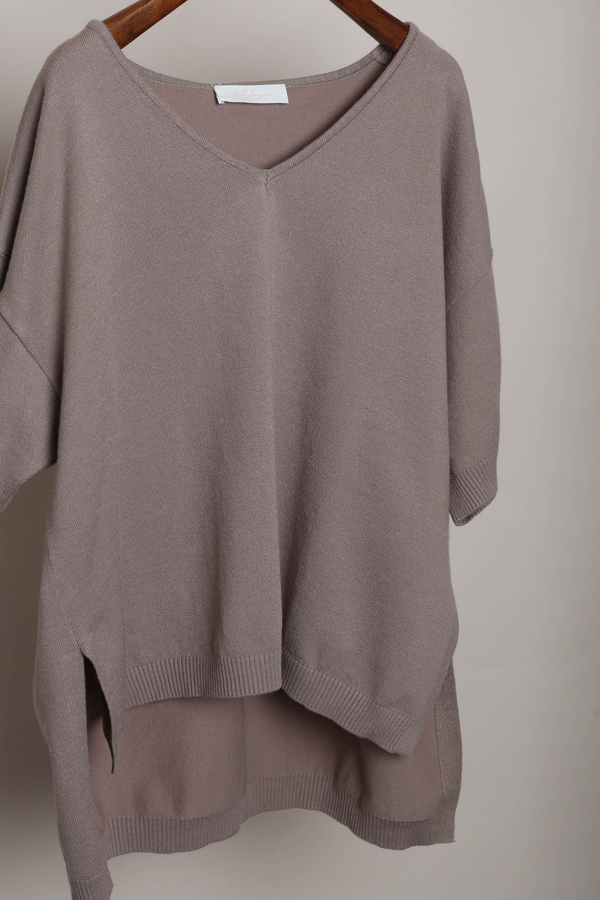 Keepsake High Low Boxy Knit Top Taupe