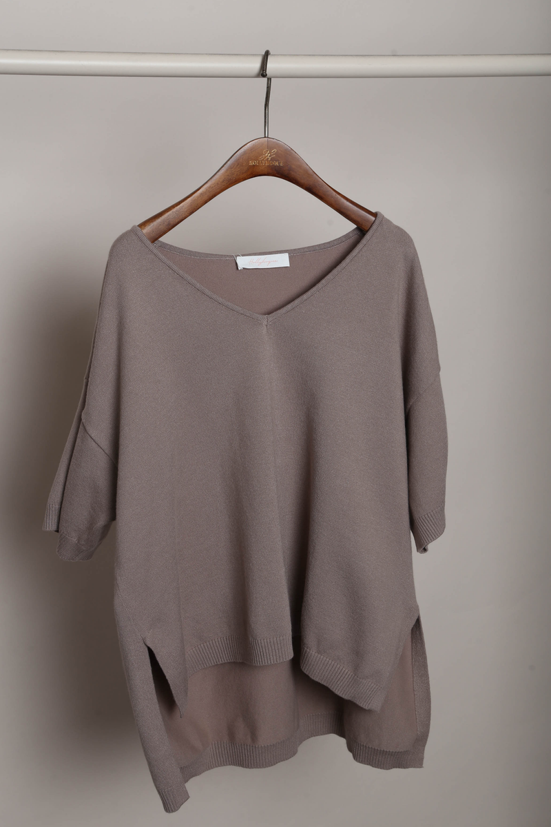 Keepsake High Low Boxy Knit Top Taupe