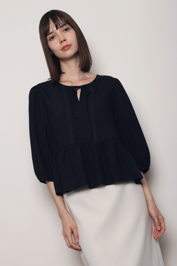 Laurel Lace Pleat Blouse Navy